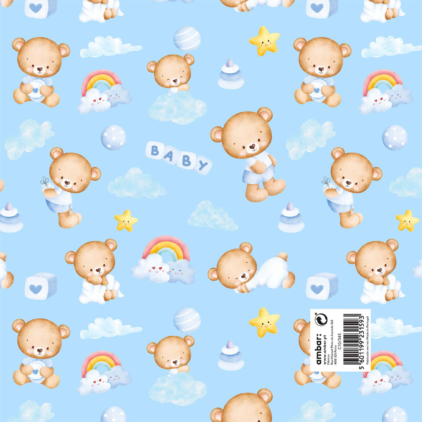 Resma de 25 Folhas de Papel Infantil Teddy Bear C10/345