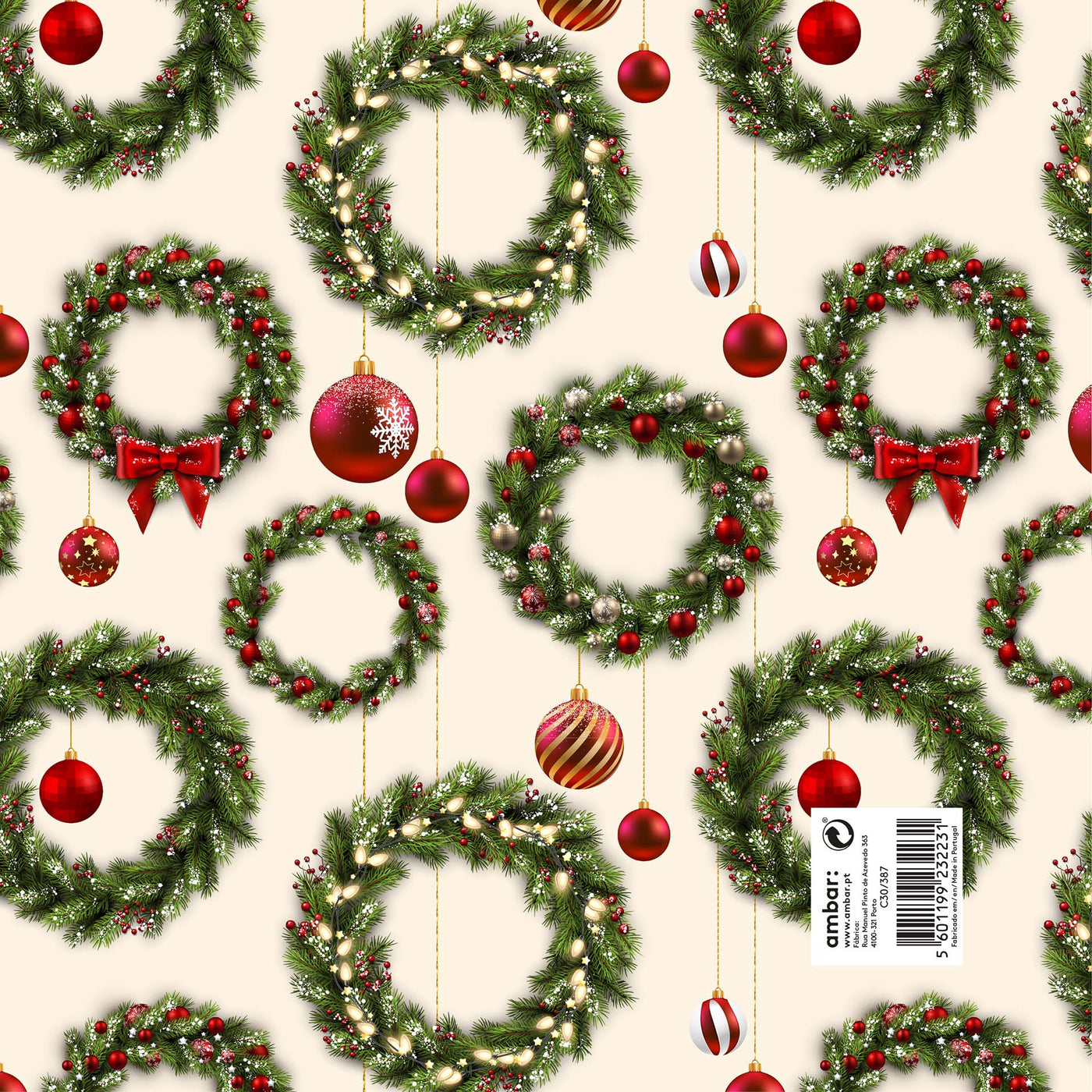 Resma de 25 Folhas de Papel Natal Christmas Wreaths C30/387